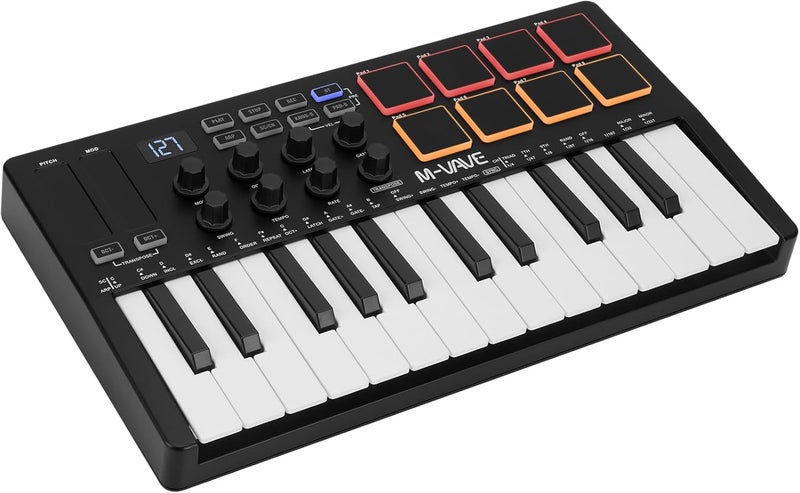 M-VAVE M-Wave 25 Key USB MIDI Keyboard Controller With 8 Backlit Drum Pads, Bluetooth Semi Weighted Professional dynamic keybed 8 Knobs and Music Production,Software Included (classics) K5 - Image 1